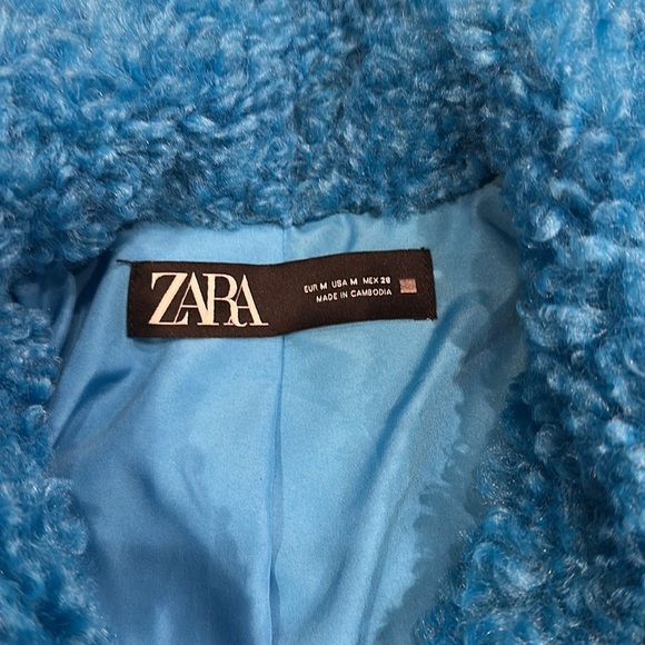Zara Faux Shearling Teddy Jacket blue medium - Picture 3 of 5
